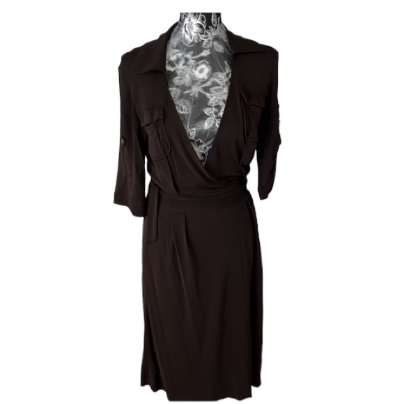 DIANE VON FURSTENBURG DVF size 12 brown wrap utility dress vintage - Picture 1 of 16